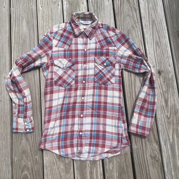 Dakota five brothers vintage Flannel Shirt Mens Small Pearl button Up Plaid - Picture 1 of 10